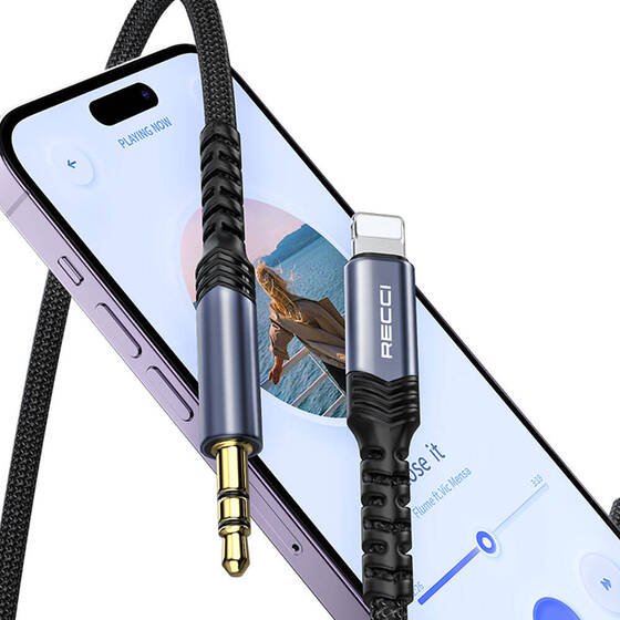 iPhone Aux Kablo Recci RDS-A26 Lightning to 3.5mm AUX Audio Ses Kablo 1.2 Metre