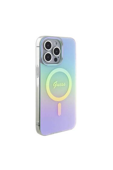 iPhone 15 Pro Max Uyumlu Kılıf Guess Lisans Magsafe Şarj Özellik Yazı Logo Iridescent Turkua