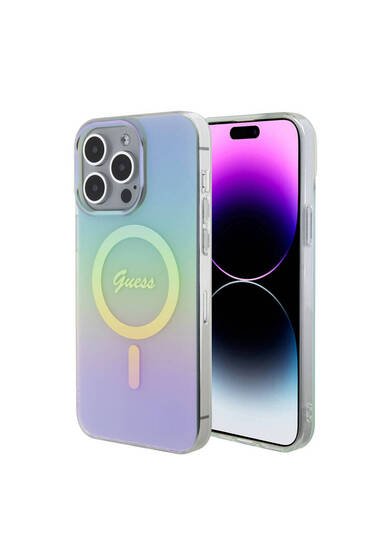 iPhone 15 Pro Max Uyumlu Kılıf Guess Lisans Magsafe Şarj Özellik Yazı Logo Iridescent Turkua