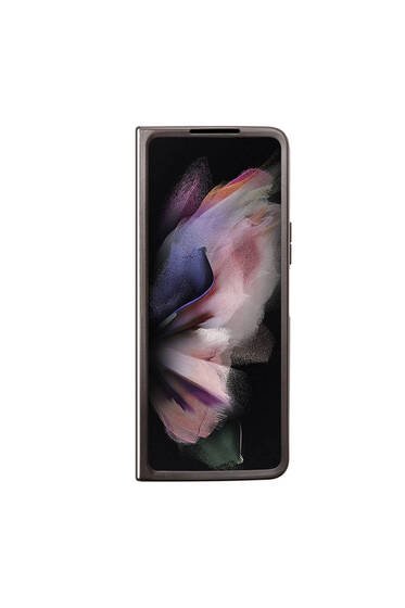 Galaxy Z Fold 5 Kılıf Guess Lisanslı PU Deri Taşlı Üçgen Logo 4G Desenli Strass Kahverengi