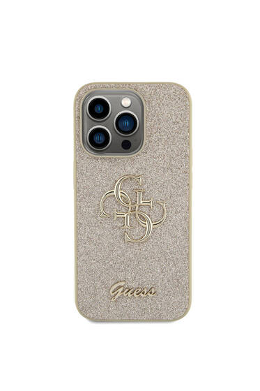 iPhone 15 Pro Max Uyumlu Kılıf Guess Lisanslı 4G Büyük Metal Logolu Glitter Kapak Gold