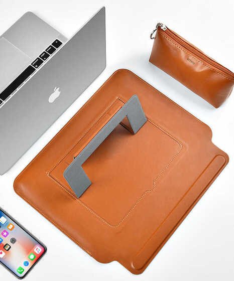 Wiwu Skin Pro MacBook Pro 16 2021 A2485 uyumlu Çanta & Stand & Kılıf PU Deri Mıknatıslı Kapak