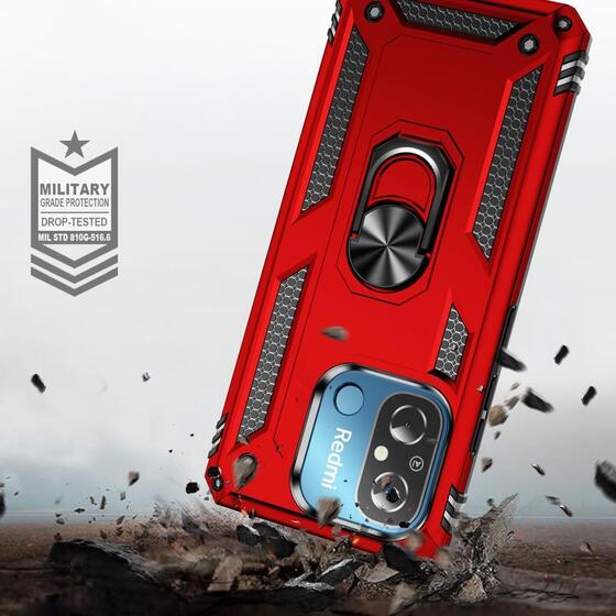 Xiaomi Redmi 12C Kılıf Yüzüklü Standlı Manyetikli Armor Zırh