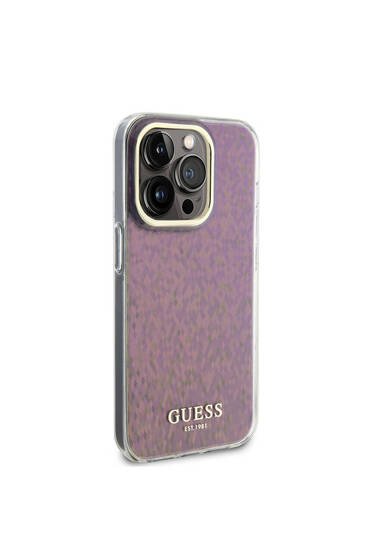 iPhone 15 Pro Uyumlu Kılıf Guess Lisanslı Yazı Logolu Mirror Disco Kapak Pembe