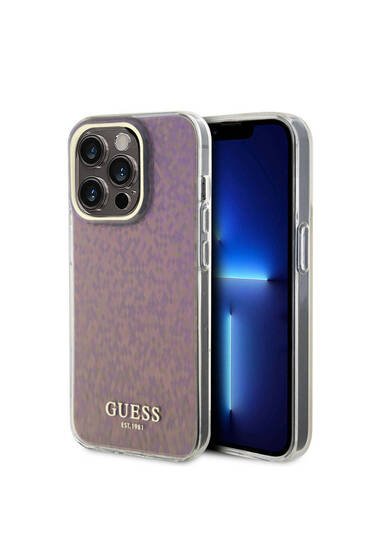 iPhone 15 Pro Uyumlu Kılıf Guess Lisanslı Yazı Logolu Mirror Disco Kapak Pembe