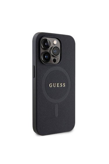 iPhone 15 Pro Uyumlu Kılıf Guess Lisanslı Magsafe Şarj Özellikli Yazı Logolu Saffiano Siyah