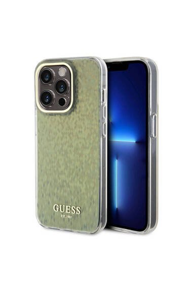 iPhone 15 Pro Uyumlu Kılıf Guess Lisanslı Yazı Logolu Mirror Disco Kapak Gold