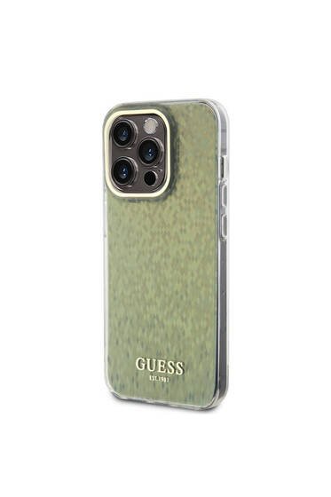 iPhone 15 Pro Uyumlu Kılıf Guess Lisanslı Yazı Logolu Mirror Disco Kapak Gold