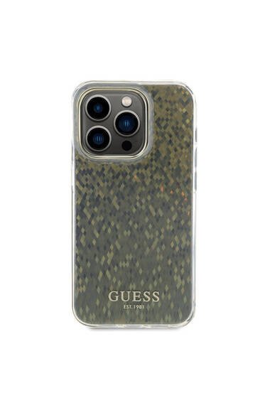 iPhone 15 Pro Uyumlu Kılıf Guess Lisanslı Yazı Logolu Mirror Disco Kapak Gold