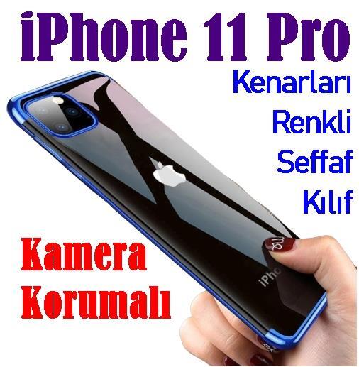 iPhone 11 Pro Kamera Korumalı Köşeleri Renkli Şeffaf Kılıf