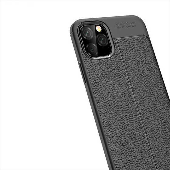 iPhone 11 Pro Max Kılıf Deri Desenli Kamera Korumalı Silikon