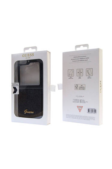 Galaxy Z Flip 5 Uyumlu Kılıf Guess Lisanslı Yazı Logolu Glitter Script Kapak Siyah