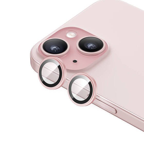 iPhone 15 ​Uyumlu Benks King Kong Corning Kamera Lens Koruyucu Pembe