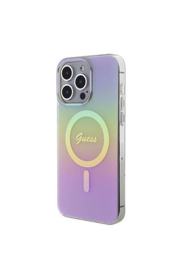 iPhone 15 Pro Max Uyumlu Kılıf  Lisans Magsafe Şarj Özellik Yazı Logo Iridescent Pembe