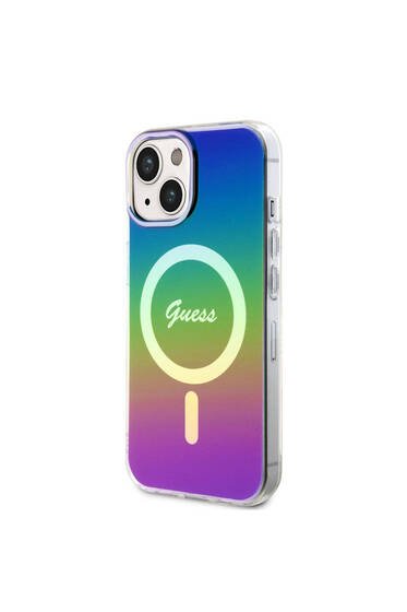 iPhone 15 Uyumlu Kılıf Guess Lisanslı Magsafe Şarj Özellikli Yazı Logolu Iridescent Siyah