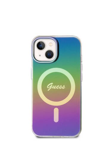 iPhone 15 Uyumlu Kılıf Guess Lisanslı Magsafe Şarj Özellikli Yazı Logolu Iridescent Siyah