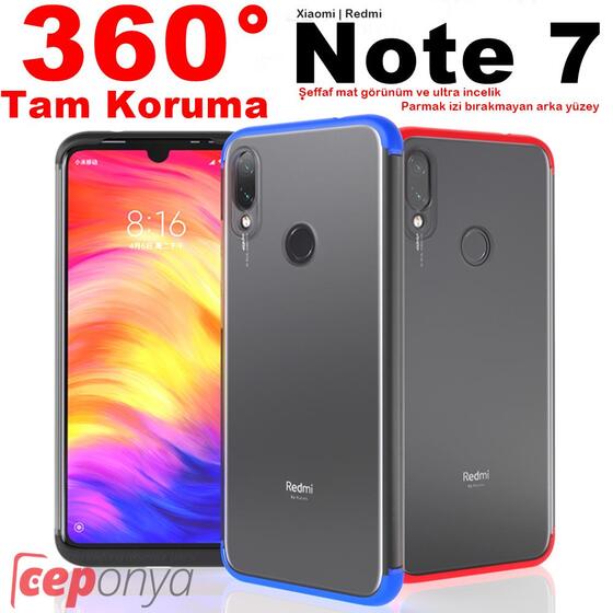 Xiaomi Redmi Note 7 Kamera Korumalı Şeffaf 360 Tam Koruma Kılıf