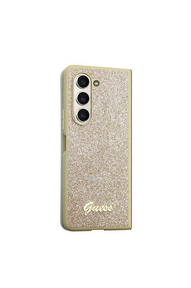 Galaxy Z Fold 5 Uyumlu Kılıf Guess Lisanslı Yazı Logolu Glitter Script Kapak Gold