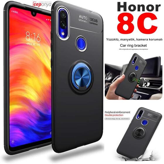 Huawei Honor 8C Stantlı Yüzüklü Manyetik Kaliteli Kılıf