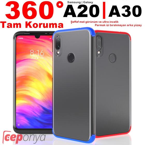 Galaxy A20 | A30 Kamera Korumalı Şeffaf Mat 360 Tam Koruma Kılıf