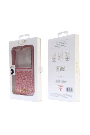 Galaxy Z Flip 5 Uyumlu Kılıf Guess Lisanslı Yazı Logolu Glitter Script Kapak Pembe