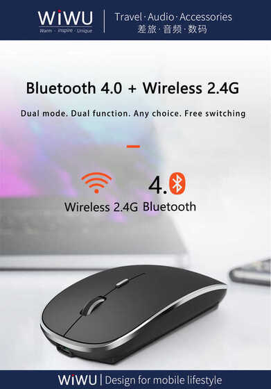 Wiwu Wimice Dual WM101 Kablolu & Kablosuz Mouse Çift Mod - Bluetooth & Wireless - Şarjlı 450 mAh