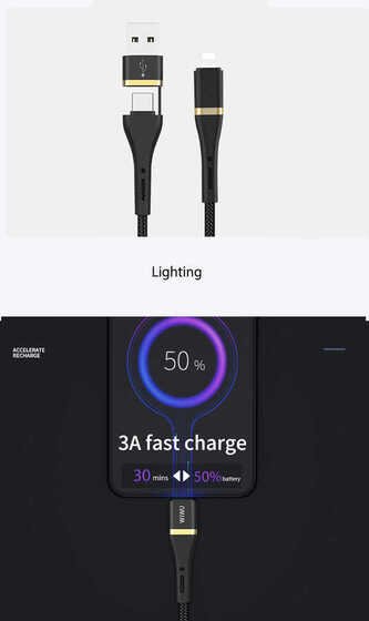 Wiwu Elite ED-105 2 in 1 Lightning PD & USB Kablo 3A Hızlı Şarj Kablosu Data Kablo