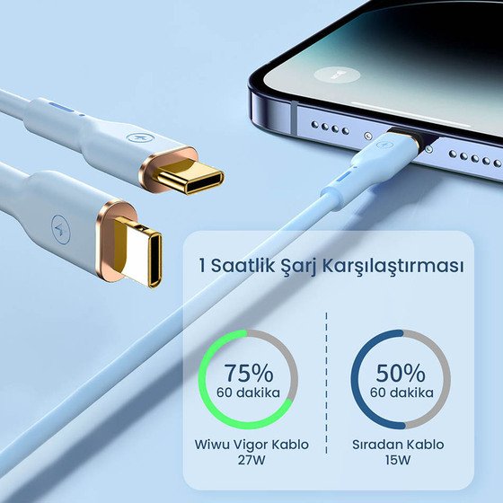 İki Ucu Type-C to Type-C PD Data Hızlı Şarj Kablosu Wiwu Vigor YQ-02 100W 480Mbps 1.2M