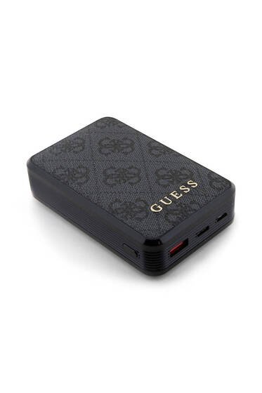 Powerbank Guess Lisanslı Dijital Led Göstergeli PU Deri 4G Metal 10000mAh 18W Siyah