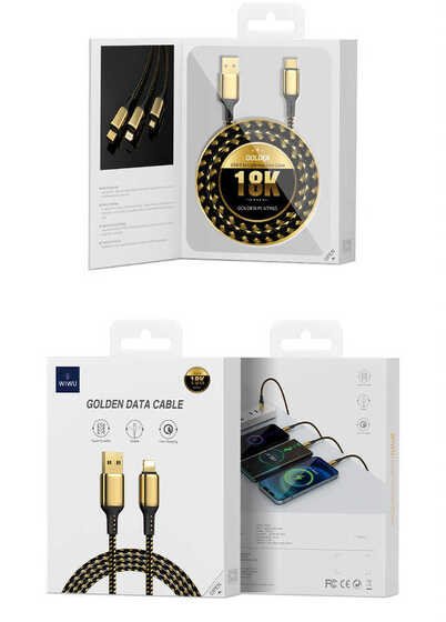 Wiwu Golden Series GD-100 Lightning USB Kablo 2.4A 20W Hızlı Şarj Kablosu 18K Altın Kaplama 3 metre