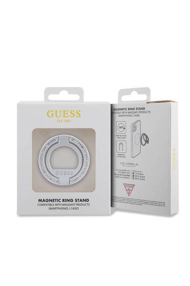 Telefon Arkası Stand Guess Lisanslı Magsafe Şarj Özellikli Taşlı Yüzüklü Magnetik Stand