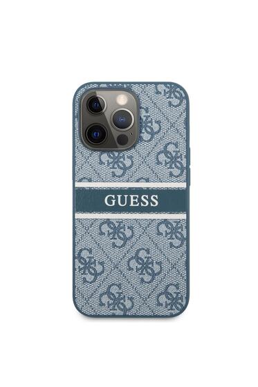 iPhone 14 Pro Uyumlu Kılıf GUESS PU Deri Çizgili Logo Dizaynlı Kapak