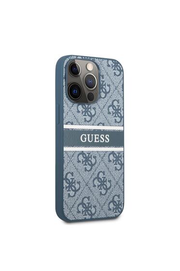 iPhone 14 Pro Uyumlu Kılıf GUESS PU Deri Çizgili Logo Dizaynlı Kapak