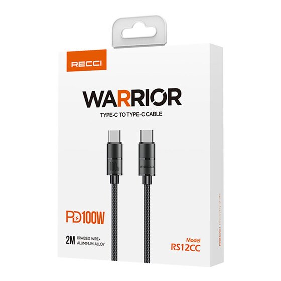 Recci RS12CC Warrior Serisi 100W Hızlı Şarj Özellikli Type-C To Type-C PD Kablo 2M