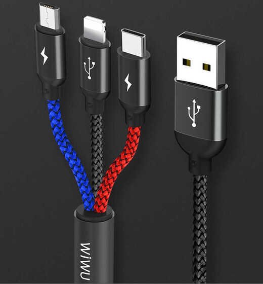 Wiwu YZ102 Lightning + Micro + Type-C 3 in 1 Usb Kablo