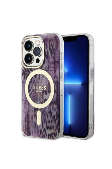 iPhone 14 Pro Max Uyumlu Kılıf GUESS Magsafe Şarj Özellikli Leopar Desenli Kapak