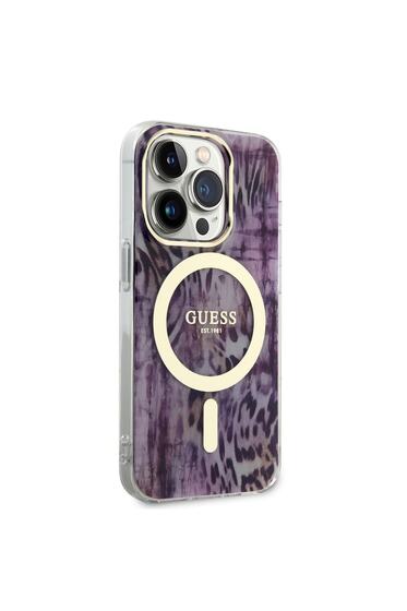 iPhone 14 Pro Max Uyumlu Kılıf GUESS Magsafe Şarj Özellikli Leopar Desenli Kapak