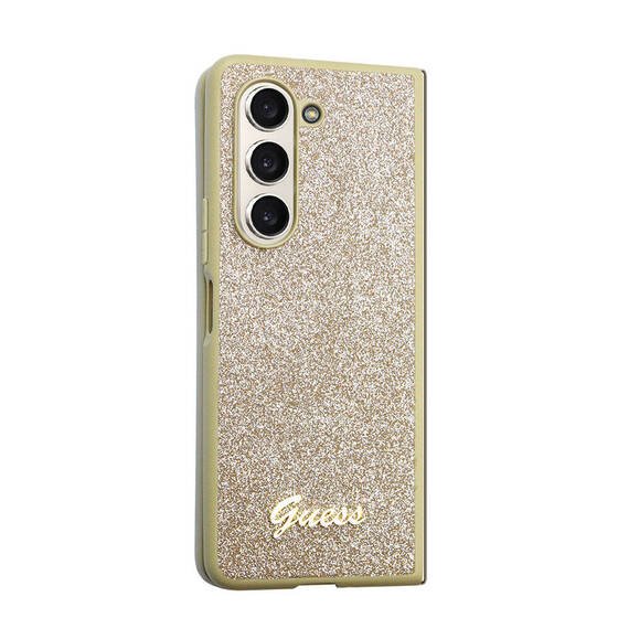 Galaxy Z Fold 5 Uyumlu Kılıf Guess Orjinal Lisanslı Yazı Logolu Glitter Script Kapak Gold