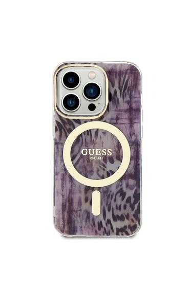 iPhone 14 Pro Uyumlu Kılıf GUESS Magsafe Şarj Özellikli Leopar Desenli Kapak