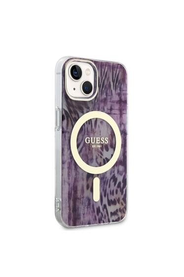 iPhone 14 Uyumlu Kılıf GUESS Magsafe Şarj Özellikli Leopar Desenli Kapak