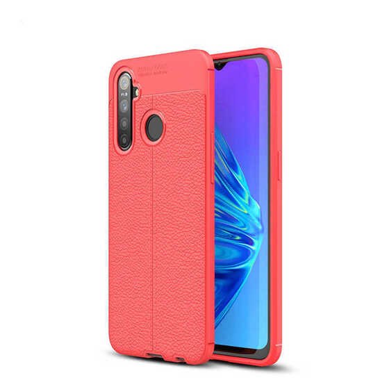 Realme C3 Kılıf Kamera Çıkıntılı Deri Desenli Silikon