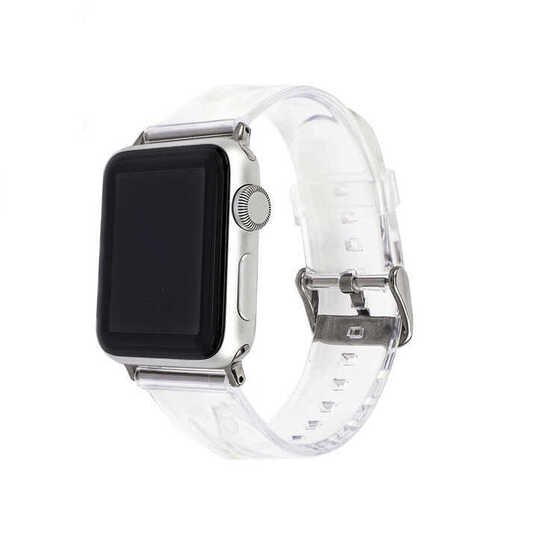 ​​​Apple Watch 42mm KRD-13 Şeffaf Silikon Metal Toka Kademeli Kordon