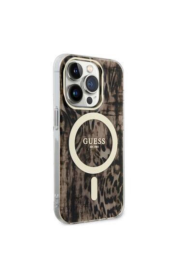 iPhone 14 Pro Uyumlu Kılıf GUESS Magsafe Şarj Özellikli Leopar Desenli Kapak