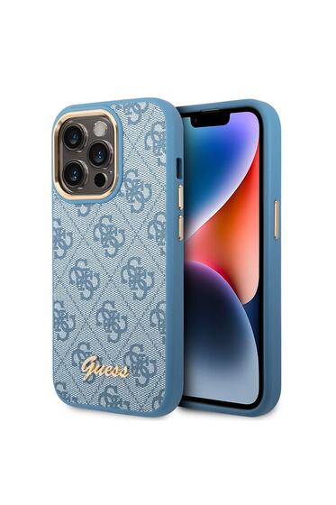 iPhone 14 Pro Uyumlu Kılıf GUESS PU Deri Metal Logo Dizaynlı Kapak