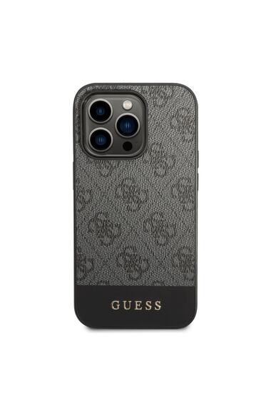 iPhone 14 Pro Max Uyumlu Kılıf GUESS PU Deri Şerit Logo Dizaynlı Kapak