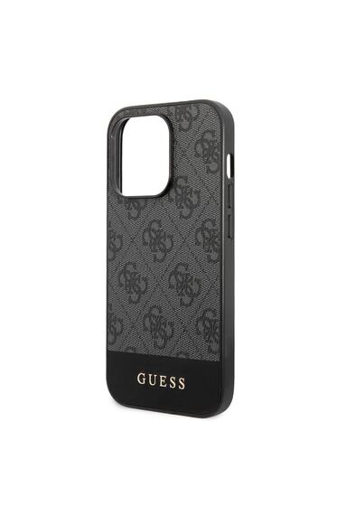 iPhone 14 Pro Max Uyumlu Kılıf GUESS PU Deri Şerit Logo Dizaynlı Kapak