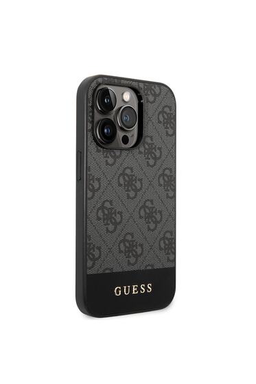 iPhone 14 Pro Max Uyumlu Kılıf GUESS PU Deri Şerit Logo Dizaynlı Kapak