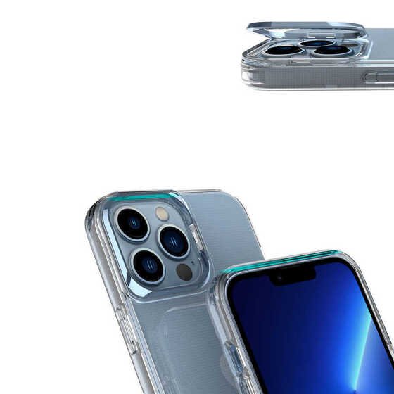 Apple iPhone 14 Pro Max Kılıf Renkli Kamera Lens Stand Olan Lüx Şeffaf Kapak