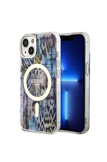 iPhone 14 Uyumlu Kılıf GUESS Magsafe Şarj Özellikli Leopar Desenli Kapak