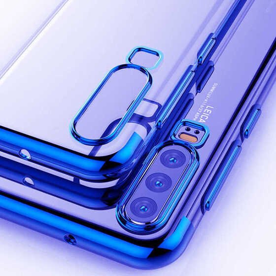 Huawei P30 Kılıf İnce Köşeleri Renkli Şeffaf Silikon